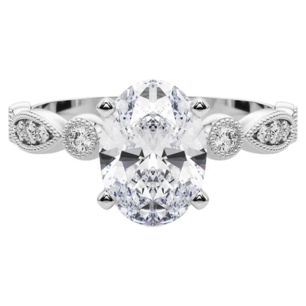 GIA 1.2ct Oval Marquise 
Round Milgrain Bezel Diamond Ring
