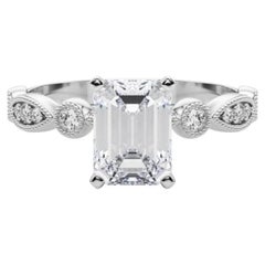 GIA 1.01ct Emerald Marquise 
Round Milgrain Bezel White Gold Diamond Ring