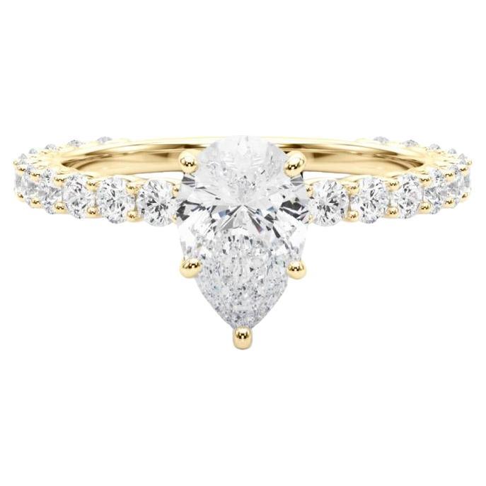 Bague en diamant certifiée GIA de 1,01 carat en forme de poire à tige éternelle