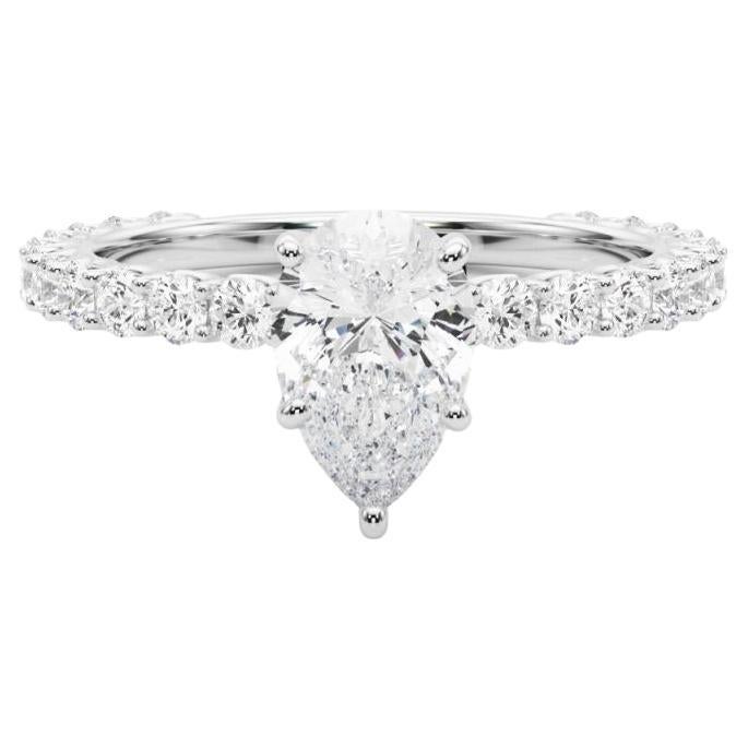 Bague en diamant certifié GIA 0.96 carat Pear Partial Eternity Shank