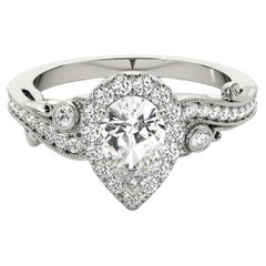 GIA Certified 2,01 Carati Pear Halo Multi-Stone Curved Diamond Ring