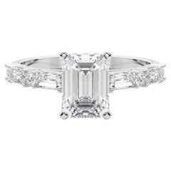 GIA 1.5ct Emerald Round 
Baguette Channel Band 18K White Gold Diamond Ring