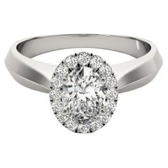 GIA zertifiziert 0,8 Karat Messer Rand Band Oval Halo 18K Weißgold Diamantring