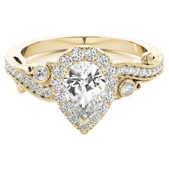 GIA Certified 1.5 Carat Pear Halo Multi-Stone Curved Diamond Ring