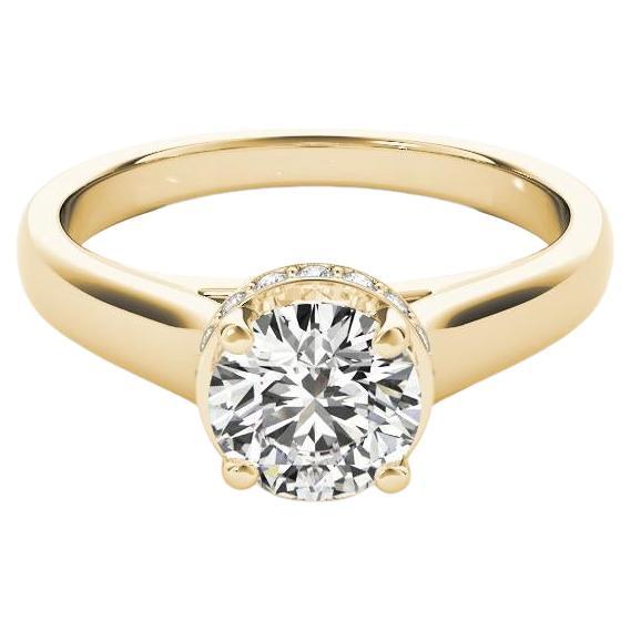 Anillo de diamantes de oro amarillo de 18 quilates con halo oculto redondo de 0,73 quilates certificado por GIA