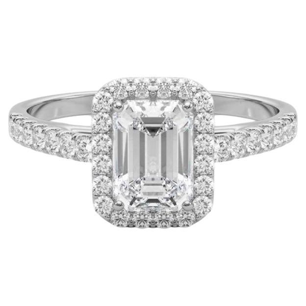 GIA Certified 1,51 Carat Emerald Halo Pave Anello con diamanti in oro bianco 18K