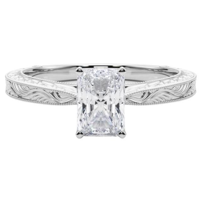 GIA 2.01ct Radiant Classic Solitaire Antique Engraved Diamond Ring