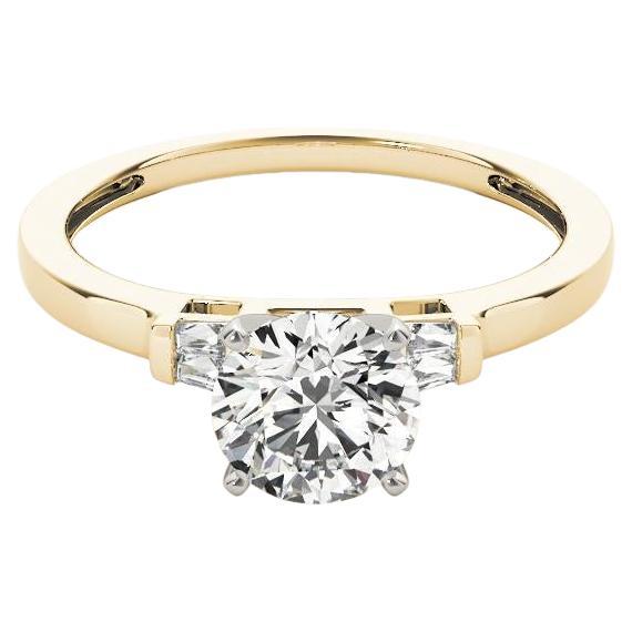 Bague en or jaune GIA de 0,75 ct de diamants ronds solitaires et baguettes invisibles