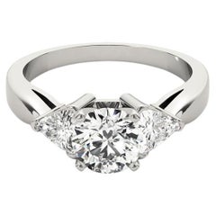GIA 0.83 Carat Round Trillion Cut Three-Stone 18K White Gold Diamond Ring