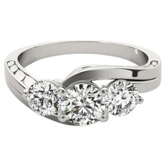 GIA 2.5ct Round 3-Stone Engraved Curved Shank 18K White Gold Diamond Ring