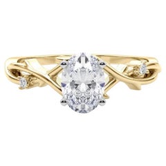 GIA 1.7 Carat Oval Vine Band Nature Inspired 18K Yellow Gold Diamond Ring