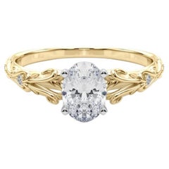 GIA 0.8ct Oval Vintage 3-Stone Heart
Vine 18K Yellow Gold Diamond Ring