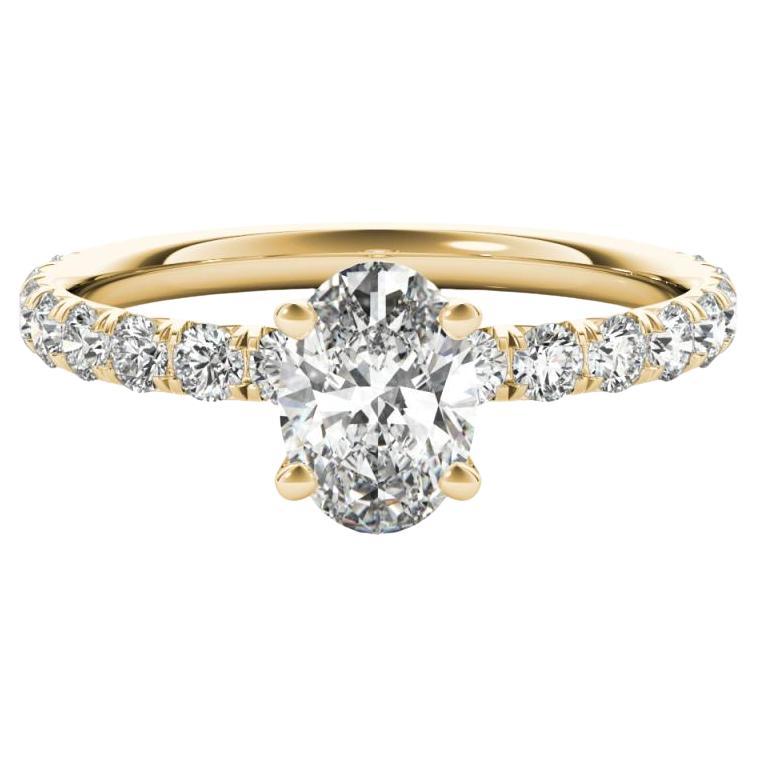 Bague en or jaune 18 carats certifiée GIA avec solitaire ovale de 1,01 carat et pavé de diamants