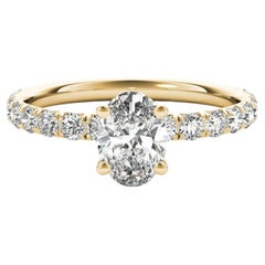 Bague en or jaune 18 carats certifiée GIA avec solitaire ovale de 1,01 carat et pavé de diamants