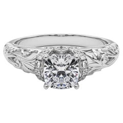 GIA 0.91ct Cojín Chevron Halo Floral Filigrana Anillo de diamantes