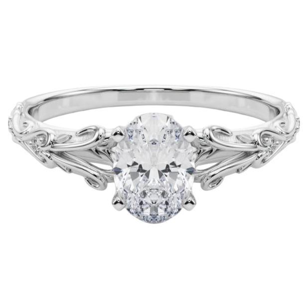 GIA 0,8ct Oval Vintage 3-Stone Heart 
Vine Anello di diamanti in oro bianco 18K