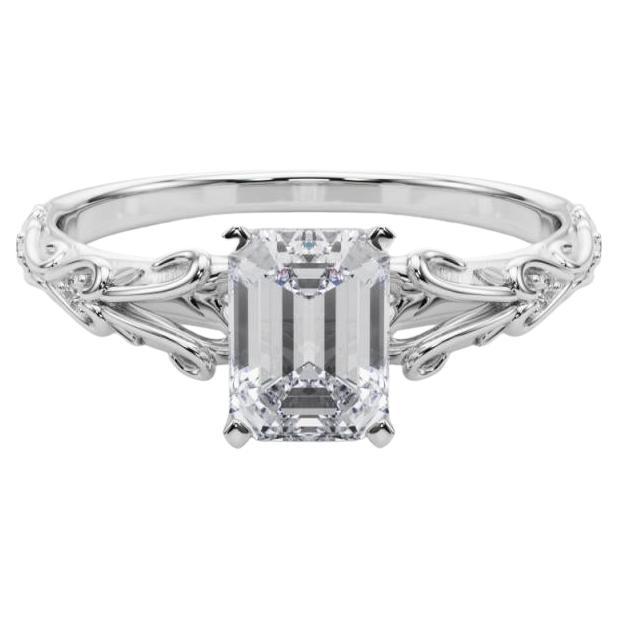 GIA 2.02ct Emerald Vintage 3-Stone Heart
Vine 18K White Gold Diamond Ring