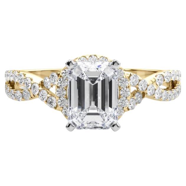 GIA zertifiziert 1.7 Karat Solitär Smaragd Halo Unendlichkeit Diamantring