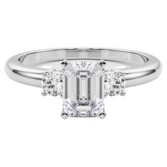 GIA 0,9ct Smeraldo a 3 pietre Passato, Presente e Futuro Anello con diamanti in oro bianco 18K