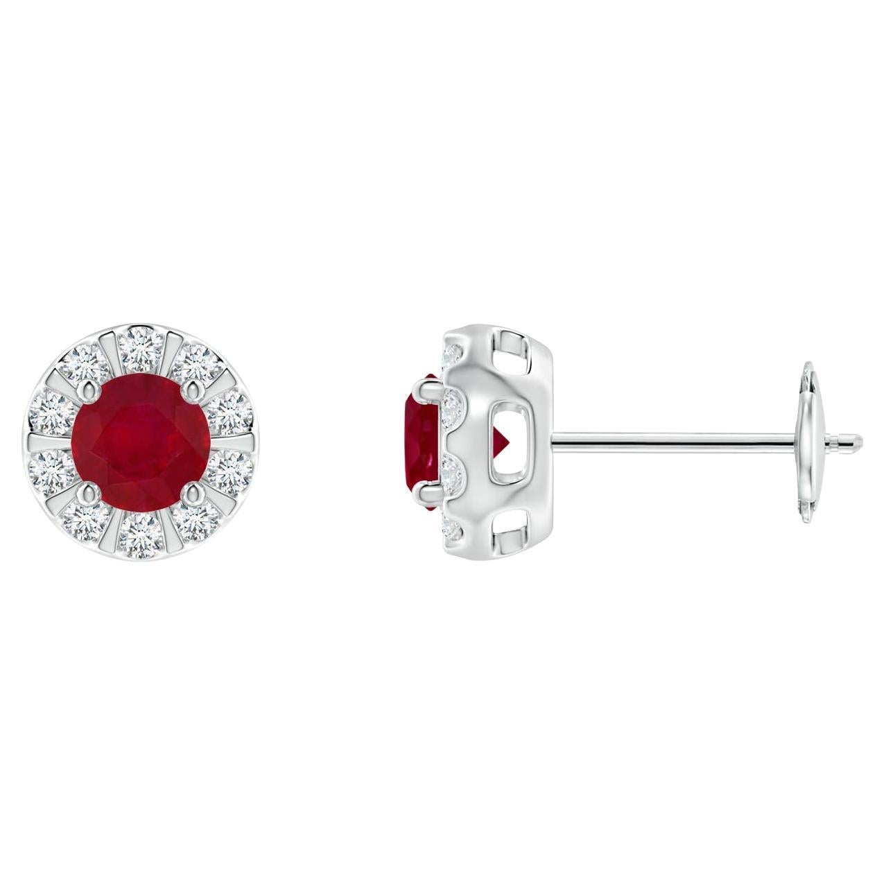 Angara Natural Ruby Ohrstecker mit Bar-Set Diamant Halo in 14K massivem Gold im Angebot