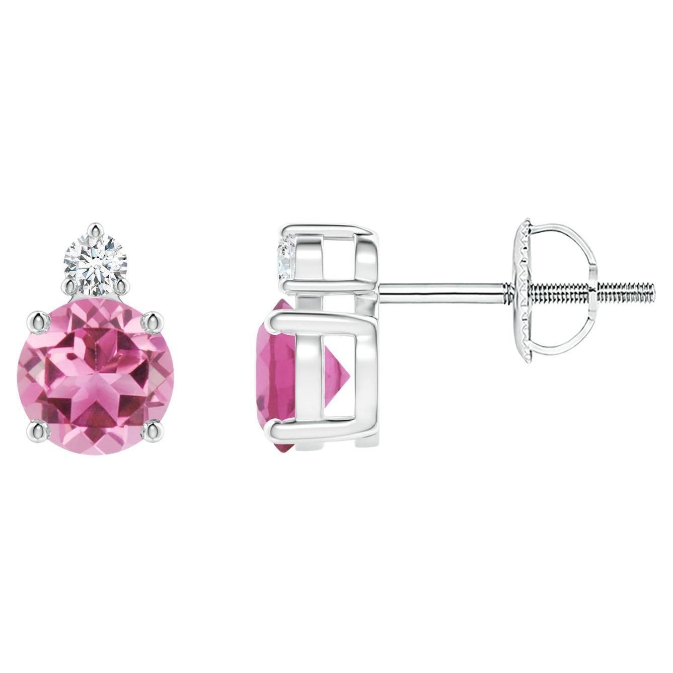 Orecchini a bottone con tormalina rosa naturale e diamanti in oro 14K