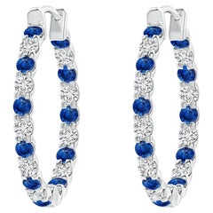 Angara 14K Gold Blue Sapphire and Diamond Inside Out Hoop Earrings