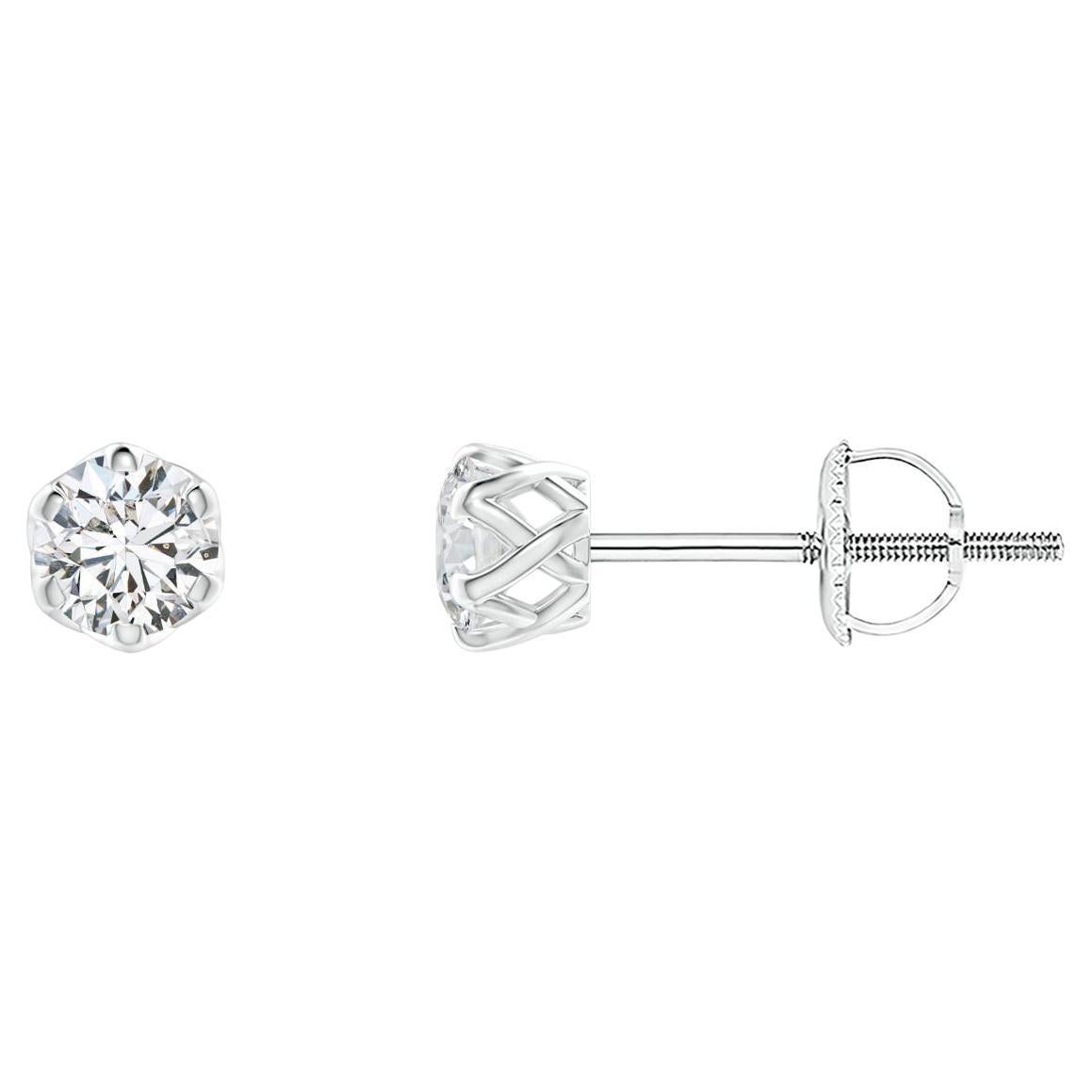 Angara 14K Gold Diamond Stud Earrings, 0.25ct Round Filigree Design For Sale