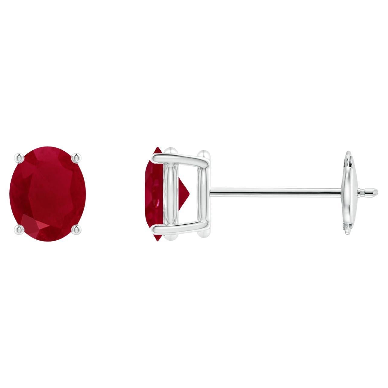 Angara Natural Prong-Set Solitaire Oval Ruby Stud Earrings in 14K Solid Gold For Sale