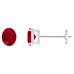 Angara Natural Prong-Set Solitaire Oval Ruby Stud Earrings in 14K Solid Gold