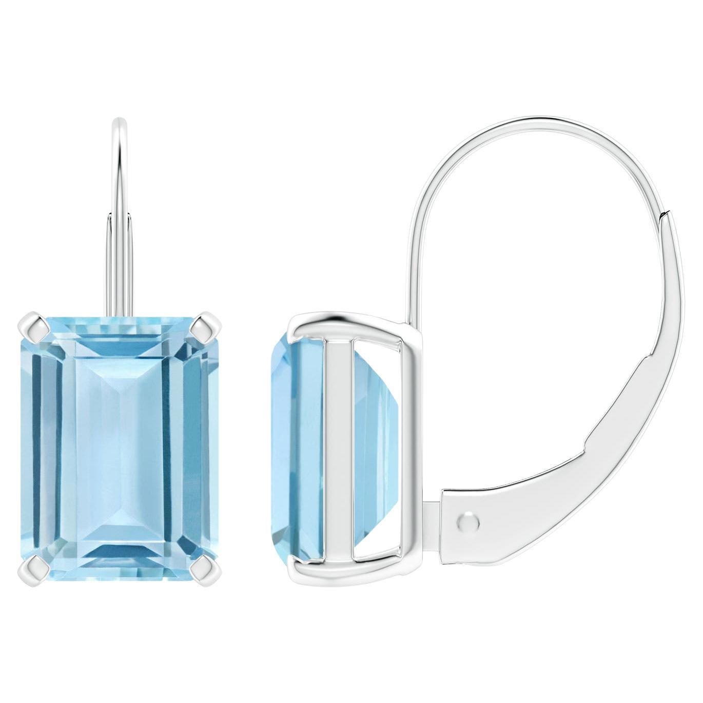 Angara Natural Emerald-Cut 2.7ct Aquamarine Leverback Earrings in 14K Solid Gold For Sale