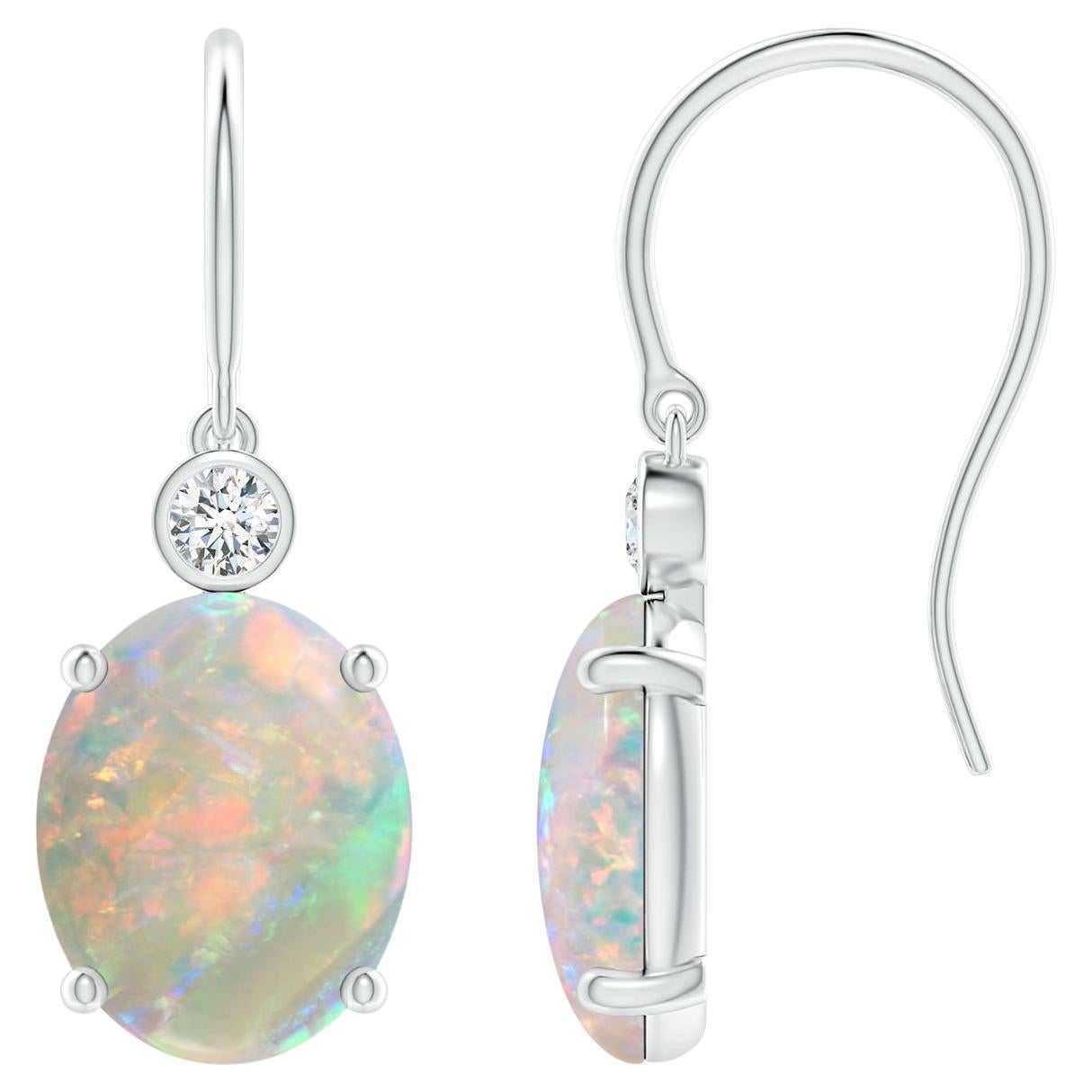 Angara Natural Oval 2.9 ct Opal Fish Hook Earrings with Diamonds in 14K Gold For Sale