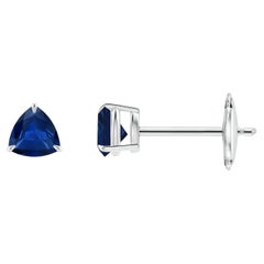 Angara Natural Claw-Set Trillion Sapphire Stud Earrings in 14K Gold for Women