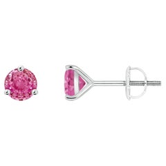 Angara Natural Martini-Set Round 1.2 ct Pink Sapphire Stud Earrings in 14K Gold