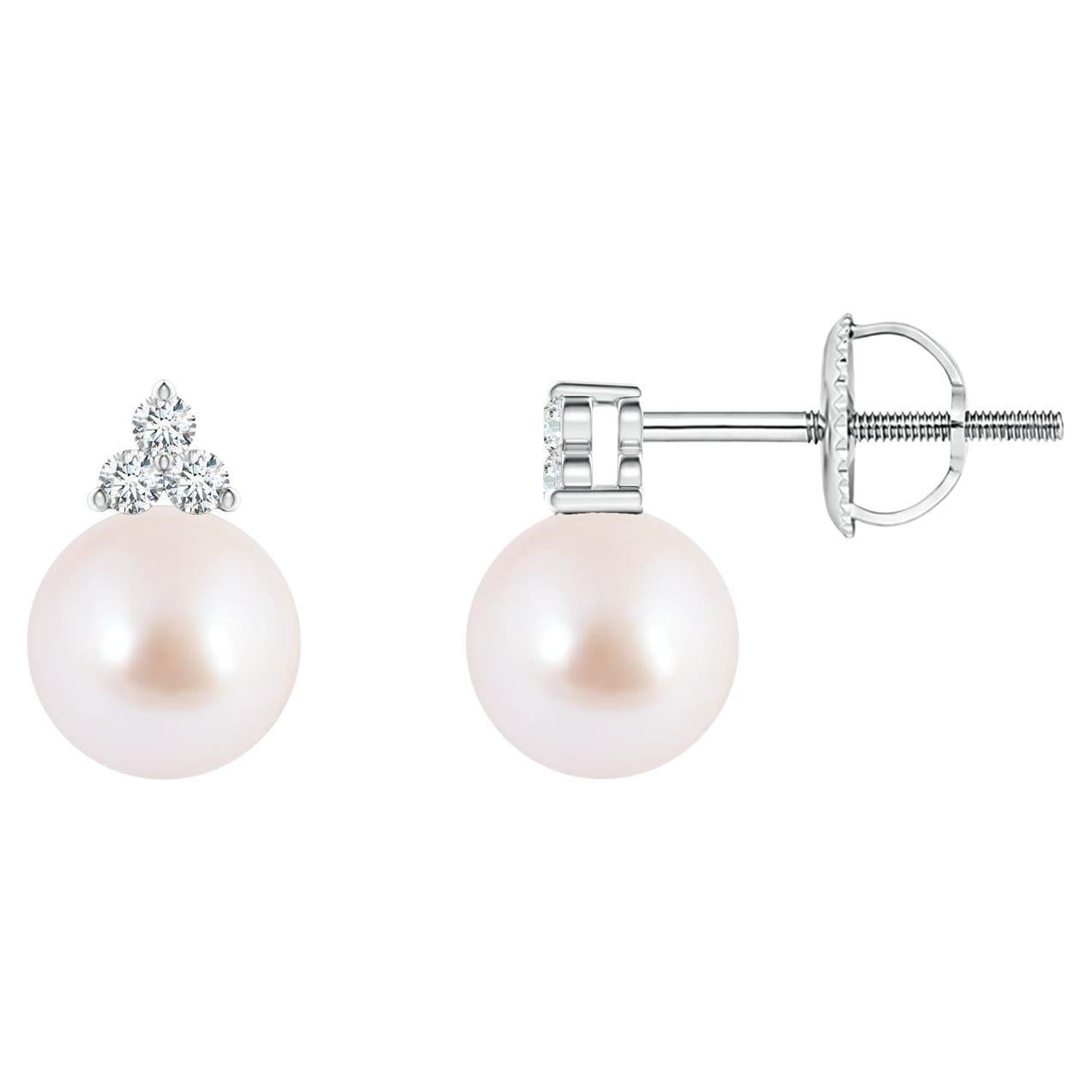 Angara 14K Gold Akoya Cultured Pearl Stud Earrings with Diamonds, 6mm