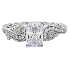 GIA 2.5 Carat Radiant Three-Stone Curved Bypass 18K White Gold Diamond Ring