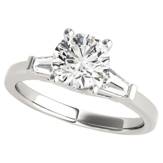 GIA 1.3 Carat Round
Fancy Baguette Three-Stone Diamond Ring