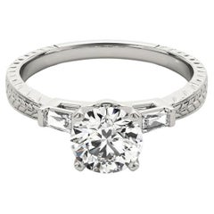 GIA 2,2ct Runde gravierte Drei-Stein-Baguette 18K Weißgold Diamantring