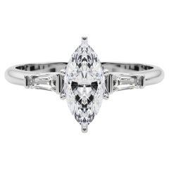 GIA 1,51ct Marquise Three-Stone Tapered Baguette Anello di diamanti in oro bianco 18K