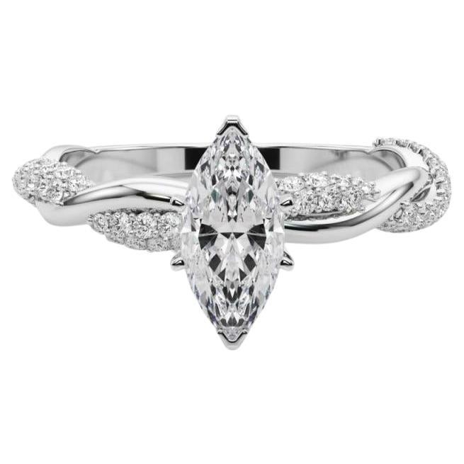 GIA 2,01 Karat Marquise verdreht Pave geflochtene Band 18K Weißgold Diamantring