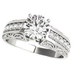 Bague en platine à diamants certifiée GIA de 1.7 carats ronds gravés à l
ancienne