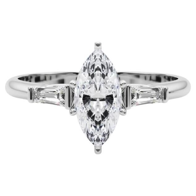 GIA 2.02ct Marquise Three-Stone Tapered Baguette Bague en diamant