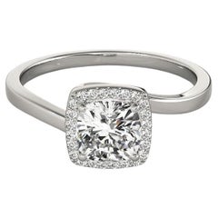 GIA 2.01 Carat Cushion Square Halo Curved Bypass  Diamond Ring