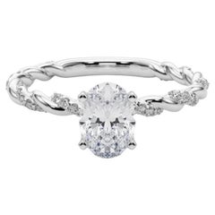 GIA 2.01ct Oval Micro Pave Twisted Braid Band 18K White Gold Diamond Ring