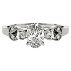 GIA Anillo de diamantes de oro blanco de 18 quilates con enrejado de hojas de jardín formal oval de 1,5 quilates