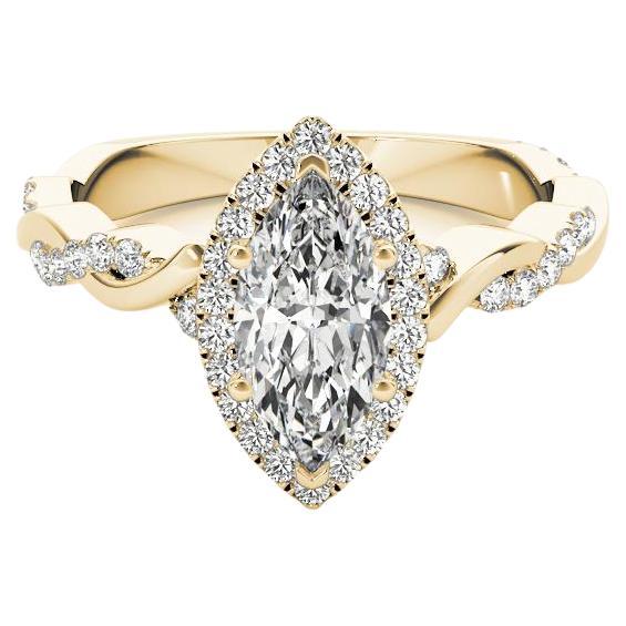 GIA Certified 2.01 Carat Braided Band Marquise Halo Yellow Gold Diamond Ring