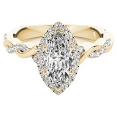 GIA Certified 2.01 Carat Braided Band Marquise Halo Yellow Gold Diamond Ring