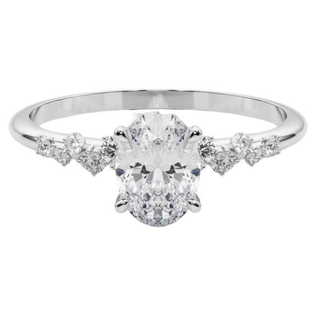 GIA 1.31 Carat Oval Cluster Trellis Solitaire 18K White Gold Diamond Ring
