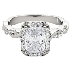 GIA Certified 1.7 Carat Braided Band Radiant Halo White Gold Diamond Ring