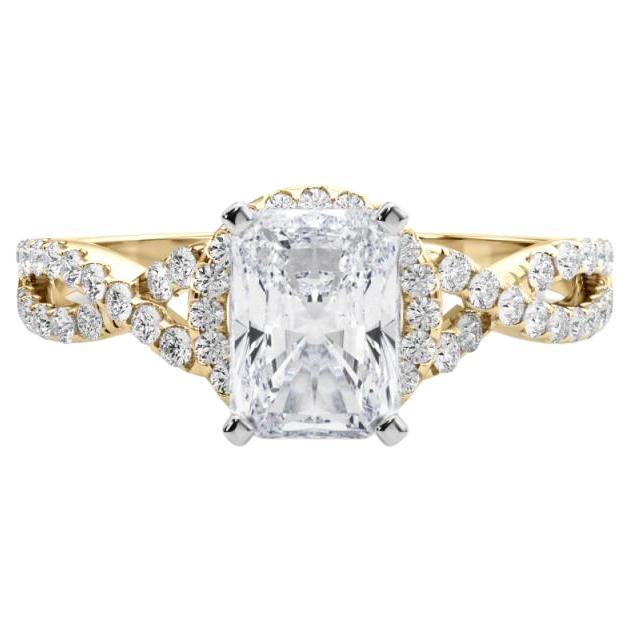 Bague solitaire certifiée GIA 2.51 carat Radiant Halo Infinity Diamond Ring