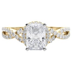 Bague solitaire certifiée GIA 2.51 carat Radiant Halo Infinity Diamond Ring